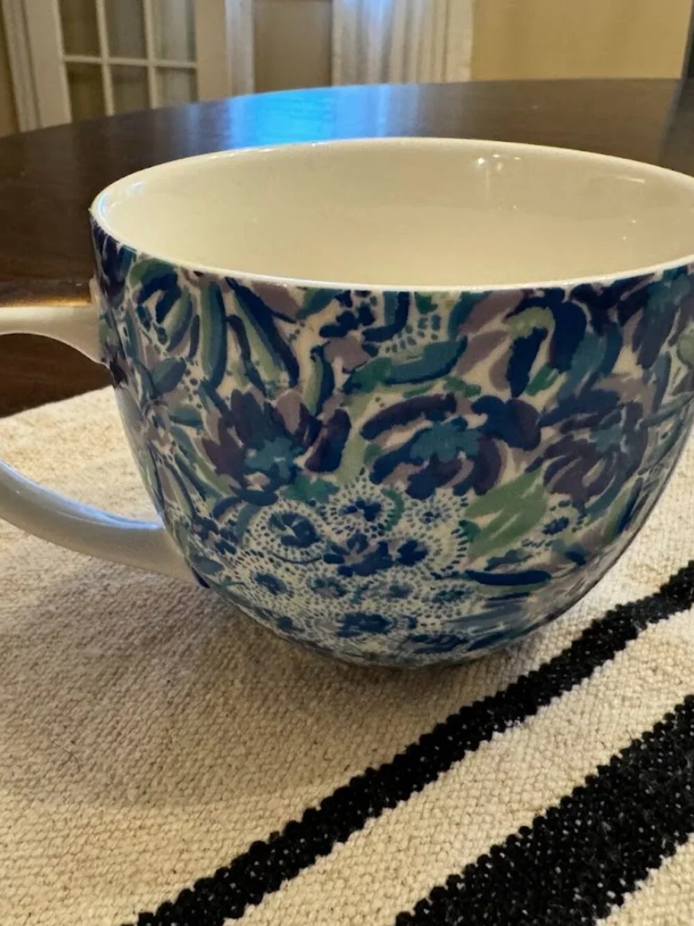 Lilly Pulitzer - Ceramic Mug - 12oz - Blue Floral - Gold Handle - Tea Coffee Cup
